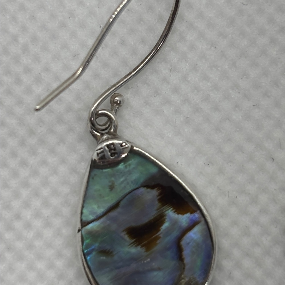 ABALONE SHELL STERLING SILVER TEARDROP DANGLE EARRINGS - Picture 4 of 5